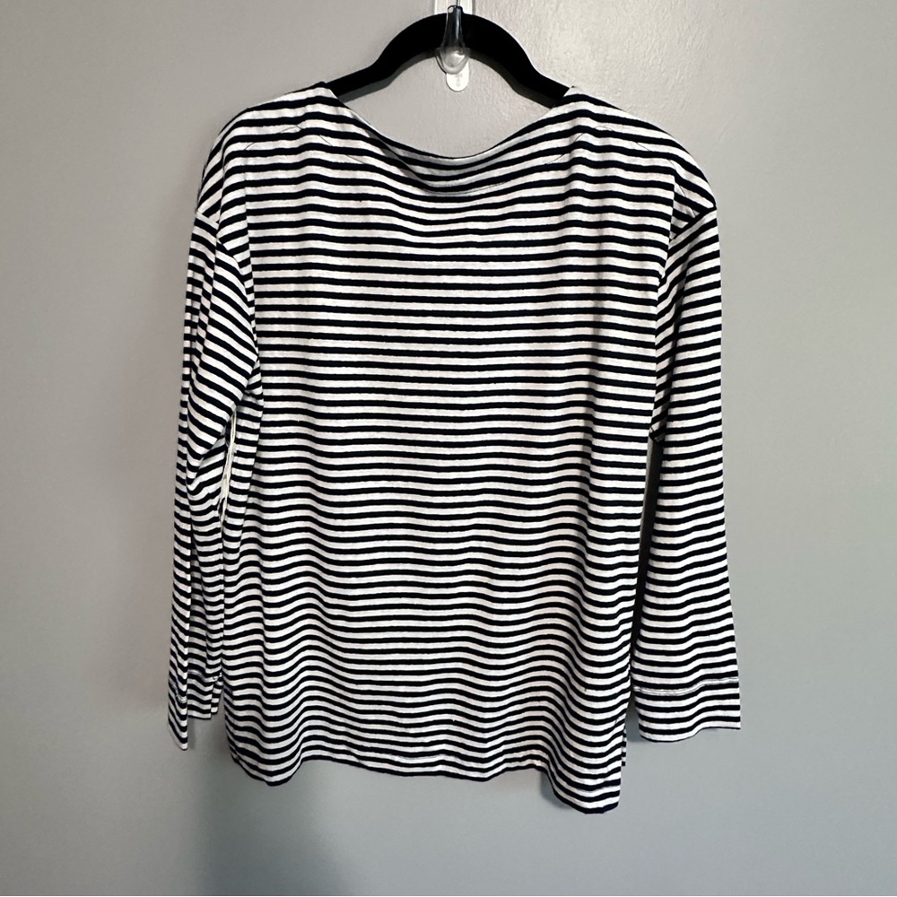 Haven Well Within Top Small Blue White Stripe T-Shirt  Linen Blend New